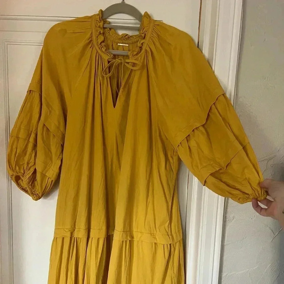Elie Tahari Anthropologie Mustard Yellow Tiered Dress - Size XL cotton boho - Picture 6 of 11